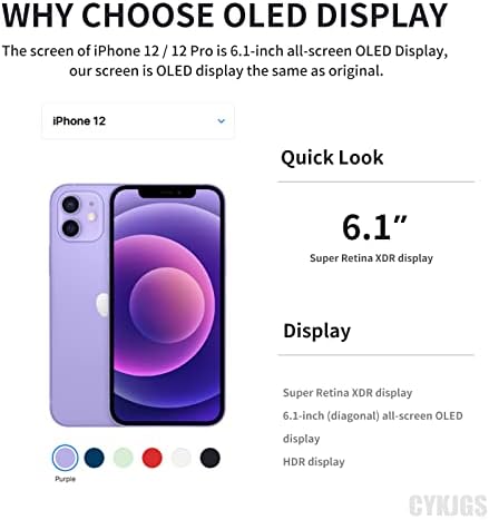 [OLED] Para o iPhone 12 Screen Substacting 6.1 ”para o iPhone 12 Pro, 12Pro Touch OLED Digitalizador de