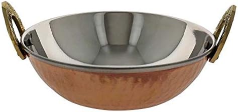 Aço inoxidável de cobre indiano que serve Karahi Pan com alça de latão 5 polegadas