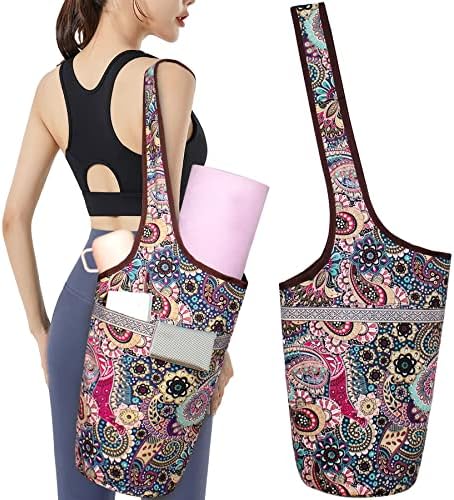 Ultlat Yoga Mat Bag Pacic Tote transportador, lateral grande e zíper de bolso contém mais acessórios de ioga, encaixam na maioria dos tapetes de tamanho para os amantes de ioga