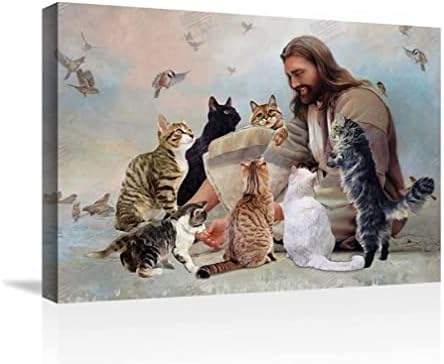 Arte de parede de tela de Jesus e Cats | As pessoas adoram as decorações de parede de gatos impressões