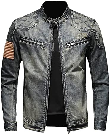Jaqueta de jeans masculina da primavera e outono Slim Fit Motorcycle Jacket Splice Multi Zipper Men's Wear