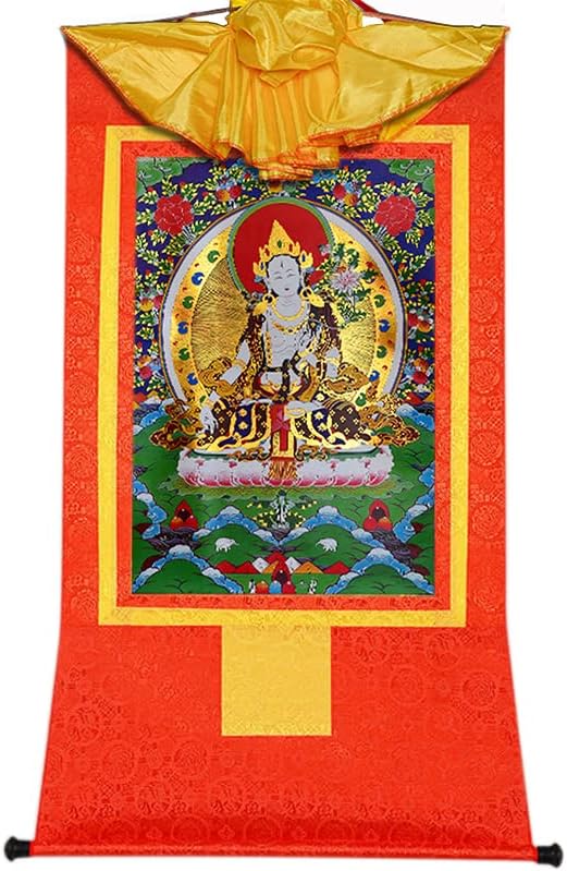 Gandhanra White Tara, Sitatara, Jetsun Dolma, Tibetan Thangka Painting Art, Budista Thangka Brocade, tapeçaria de Buda com pergaminho