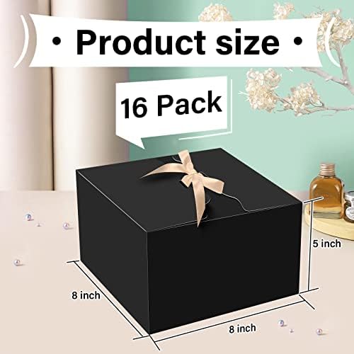 Caixas de presente ZSPENG 16 PCS com tampas, caixas de presente pretas de 8x8x5 polegadas com fitas, caixa de