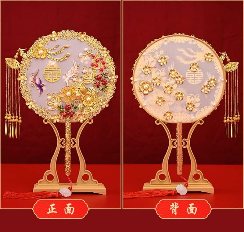 YFSDX Vintage Casamento Chinês Round Silk Fan Chinês Bouquet de Casamento Tradicional