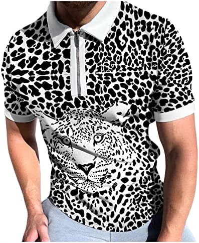 Camisetas de verão bmisegm para homens para homens camisetas de moda da primavera zíper de lapela leopard camisa
