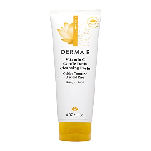 Derma -E vitamina C Pasta de limpeza diária suave - Máscara facial de vitamina C ou limpador com açafrão - Máscara