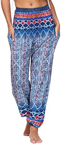 Calças de ioga impressas femininas da ICJJL Bloomers Calças Casual Sports Pontas de linho de algodão impresso de perna larga calças de harém soltas