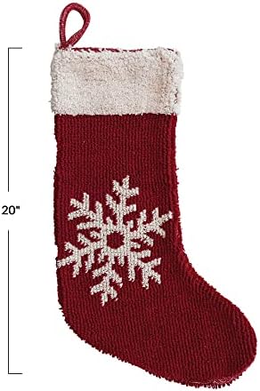 Creative Co-Op 20 'H algodão Knit Meking w/Snowflake, Red & Cream Color