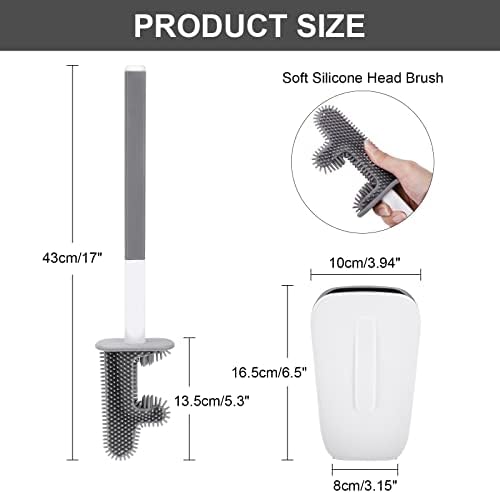 Escova de vaso sanitário silicone kit de escova de limpeza de limpeza de limpeza de limpeza de vaso sanitário - montado na parede sem perfuração - escova de vaso sanitário com suporte de secagem ventilada