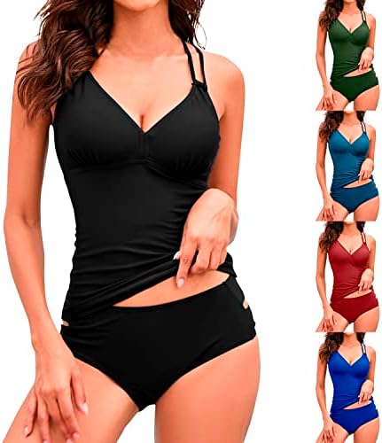Shorts de natação longos para mulheres mais feminino vistos de pescoço tankini conjunto criss traseiro