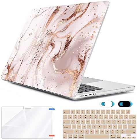 Hohaiyoo Compatível com MacBook Pro 16 polegadas Caso 2023 2022 2021 Liberação A2780 A2485 com M2 M1 Pro Max & Touch ID, Caso dura de plástico + Tampa do teclado + Protetor de tela + capa de webcam, cristal rosa