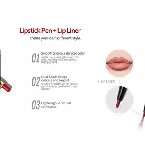 Duo Lipstick Lip Liner 2-in-1 retração, design de torção, lipstick fosco de cor de lábios de longa duração e altamente pigmentada, lábios falhados, lábios impecáveis ​​e conveniência