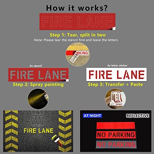 2 peças 4 Fire Lane estacionamento estêncils-6x27 Auto-adesivo pavimento pista de pista de fogo estêncil-Reutilização