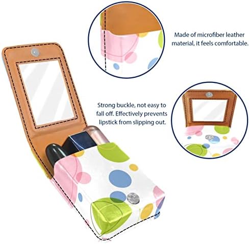Bolsa de batom de batom de maquiagem de oryuekan com espelho portátil de armazenamento de batom portátil Organizador de armazenamento de brilho labial, circular colorido adorável padrão moderno