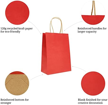 Garros Red Kraft Sacos de papel 5.8x3x8 polegadas, sacolas de presente de ano novo, sacolas de presente,
