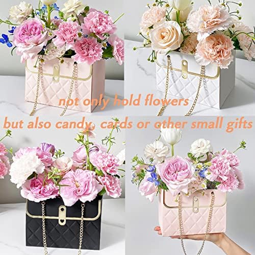 5pcs Paper Flower Gift Sacos de papel sacos de presente com alças sacolas de flores para buquês Caixa de flores para o dia das mães Proposta de casamento Bolsas de embrulho de presente