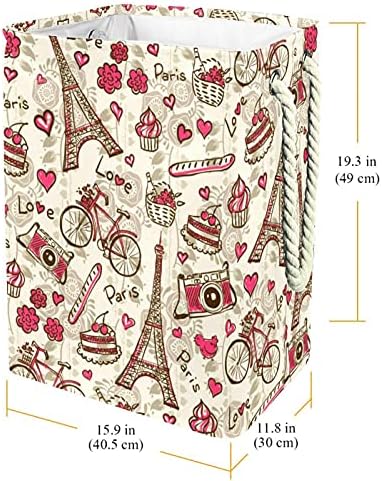 Paris Eiffel Tower Sacos de armazenamento de cesta de cesta embutida com suportes destacáveis ​​cesto de roupa dobrável para brinquedos organização de roupas