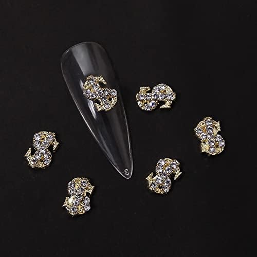 10pcs metal liga de alula unha charms 3d 6x9mm $ moeda de forma com diamantes Decoração de unhas Luz de luxo Jóias de design de unhas -