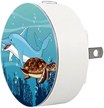 2 Pacote de plug-in Nightlight LED Night Light com sensor de entardecer para o amanhecer para o quarto de crianças, viveiro, cozinha, desenho animado do corredor Dolphin Turtle Swimming Ocean
