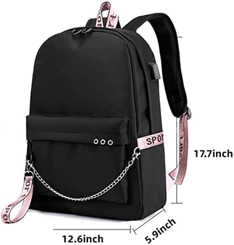 FSRONGXI SHINOBU Backpack Anime Mackpacks Backpack de laptop preto com porta de carregamento USB, chaveiro grátis