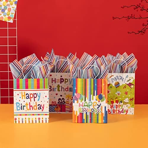 ShipKey 12 Pack Birthday Gift Sacols com lenços de papel, sacos de presente para aniversários, festas,