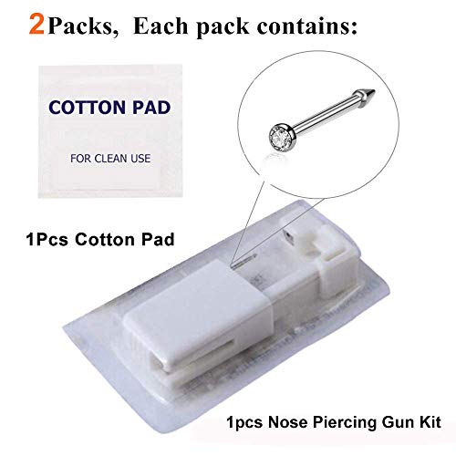 Piscina de piercing no nariz - Silmy 2 pacote de piercing no nariz kit descartável pistola de piercing