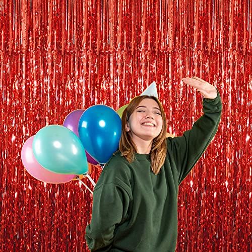 Goer 3,2 ft x 9,8 pés Metallic Tinsel Foil Cortinas Fringe Party Photo Bastion Party Streamers para aniversário,