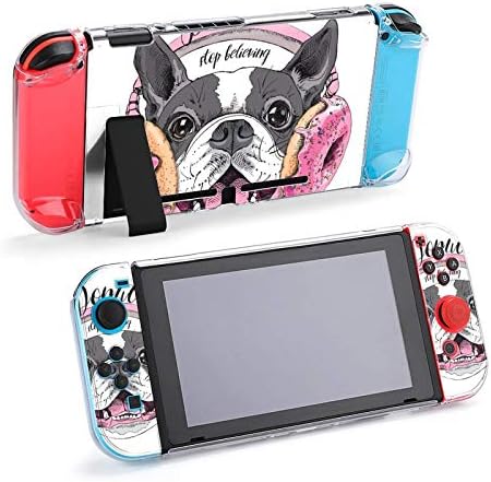 Caso para Nintendo Switch, Boston Terrier Dog nos fones de ouvido com rosquinhas de cães de cinco peças de proteção de capa protetora para o console