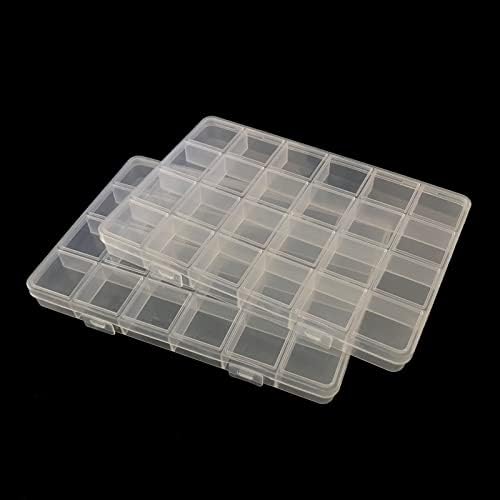 Hymaome 24-grid Clear Plastic Organizer Box Jóias/contas de armazenamento com divisores, 2 estojos de armazenamento