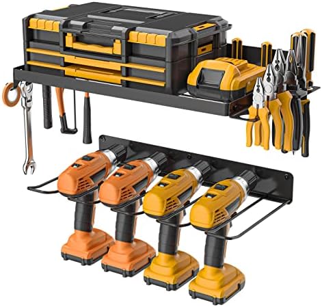 Power Tool Organizer Solder, Rack de montagem de parede para perfuração de ferramentas elétricas, suporte de parede do suporte para perfuração, organizadores de ferramentas e organização de armazenamento para a organização de garagem, ótimas prateleiras de ferramentas, carregando até 100