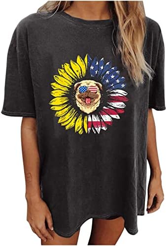Túnica engraçada de girassol para mulheres 4 de julho T-shirt patriótico bandeira dos EUA camisetas casuais camisetas de manga curta