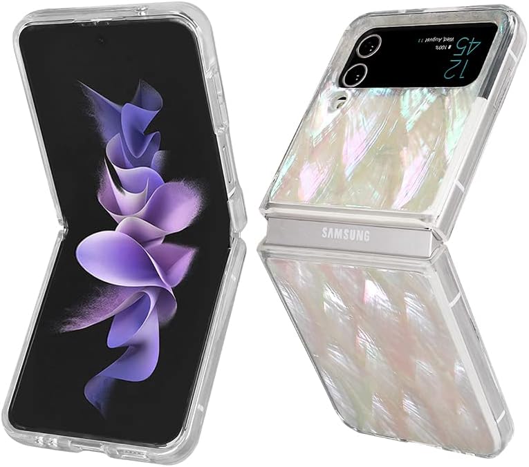 XIMAND PARA SAMSUNG Galaxy Z Flip 3 e Z Flip 4 5G Case feita com uma concha única de concha genuína, uma cobertura estética de luxo deslumbrante e deslumbrante, capa estética de luxo, suporte de anel pop gratuito como presente.