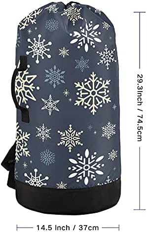 Snowflake de lavanderia de natal mochila de lavanderia pesada com alças e alças de ombro Saco de roupa de viagem com tração de tração de tração Organizador de roupas sujas para roupas de roupa de roupa