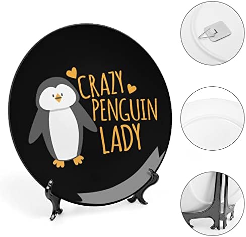 Crazy Penguin Lady Lady Prind China China Decorativa Placas redondas Craft With Display Stand for Home Office Wall Dinner