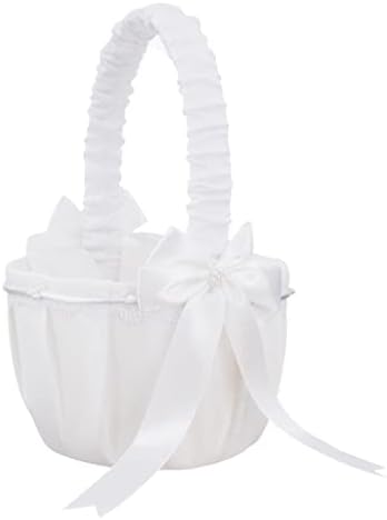 Zjhyxyh elegante casamento cesto de menina cesta branca cetim de cetim de cetim Pillow Pillow