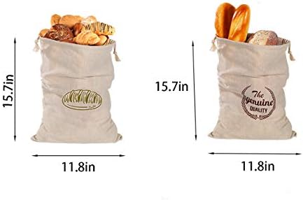Sacos de pão de linho naturais Ahuan 2pack 11 x 15 polegadas de linho para sacos de armazenamento de alimentos reutilizáveis ​​de pão caseiro para sacos de pão reutilizáveis ​​para padaria e baguete