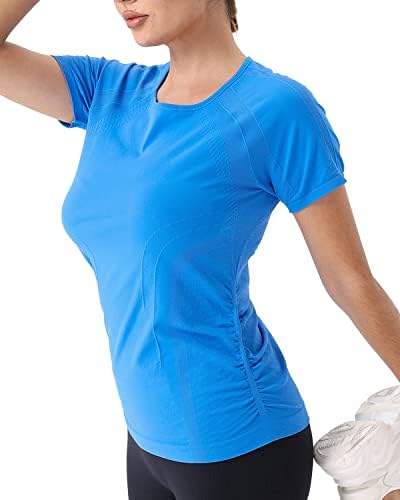 Camisas de exercícios sem costura de meninas para mulheres, camiseta curta, camisetas esticadas camisetas de ginástica seca rápida
