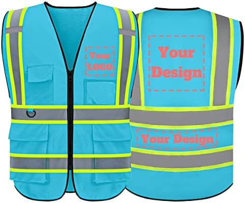 Colete de segurança EversShare Personalize o logotipo com 5 bolsos e zíper reflexivo de alta visibilidade Class de colete de trabalho ao ar livre