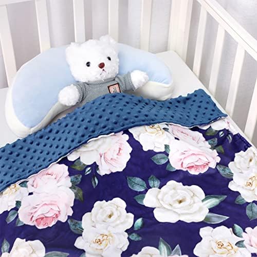 Cobertor de bebê hooyax para meninas, cobertor de vison com mosca floral super macio com backing pontilhado azul marinho para berçário de berçário de berço de berço de berço, 30 x 40 polegadas, flor