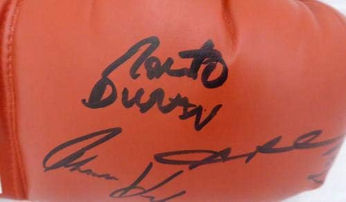Grandes grandes luvas de boxe Everlast autografadas com 3 assinaturas totais, incluindo Sugar Ray Leonard, Thomas