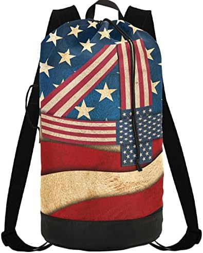 Independence Day Laundry Bag Backpack de Randa de Travel com correção de correção Ajustável Mochilas de