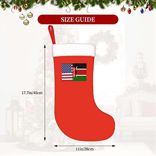 TZT American Flag and Kenian Flag Meias de Natal, presentes de festa de férias de Natal para decorações de férias em família de 18 polegadas