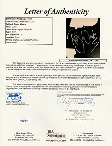Roger Waters assinou autógrafo em tamanho grande White Fender Electric Bass Guitar A W/ James Spence