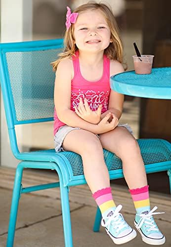 Jefferies Socks Girls 'Rainbow Stripes Hearts Smiley Face Crew Socks 6 pacote