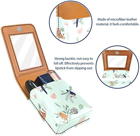 Bolsa de batom de batom de maquiagem de oryuekan com espelho portátil de armazenamento portátil de armazenamento de armazenamento de lipsh store, folhas tropicais de desenho animado Koala Tiger Parrot
