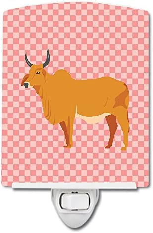 Tesouros de Caroline BB7825CNL Zebu Indicine Cow Rosa Verifique a luz noturna de cerâmica, compacta, certificada por UL, ideal para quarto, banheiro, viveiro, corredor, cozinha, cozinha,