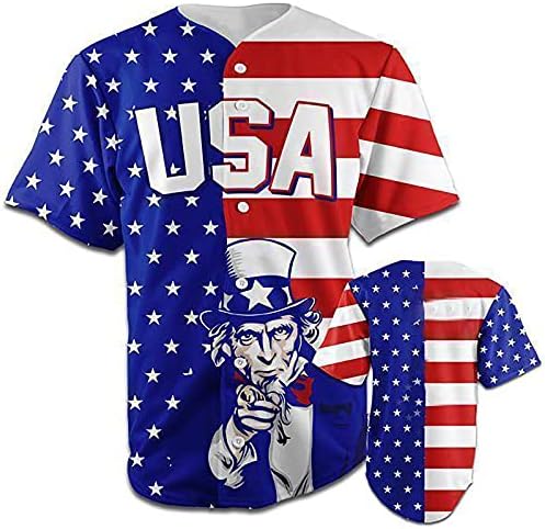 CJHDYM Independence Day Jersey Tops Men/USA Feminino Filtir Star Print Sleeves Short Botões de camiseta