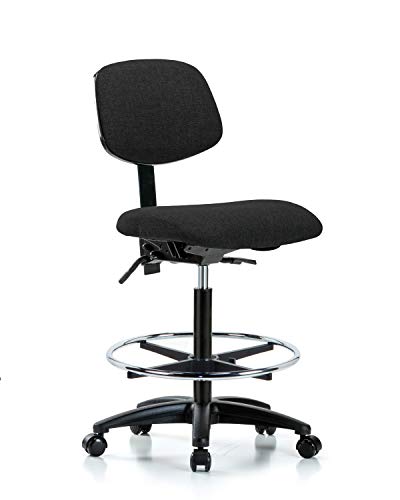 Labtech Seating LT41888 Tecido High Bench Chair Nylon Base, inclinação, anel de pé cromado, rodízios, preto