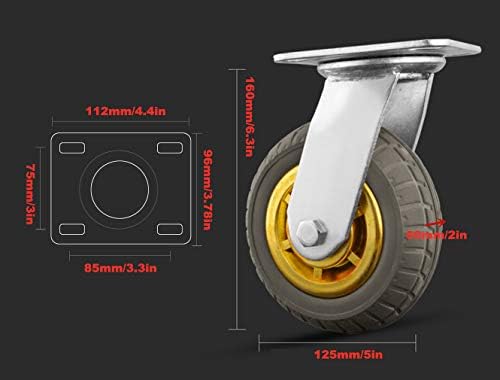 Oitto 1pcs gira de rodas de rodas de placa de borracha, mobília para mobília pesada de mobília industrial, degraus