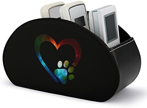 Galaxy Paw Print Heart Remote TV Control Titular PU Organizador de caixa de couro com 5 compartimentos para quarto de mesa